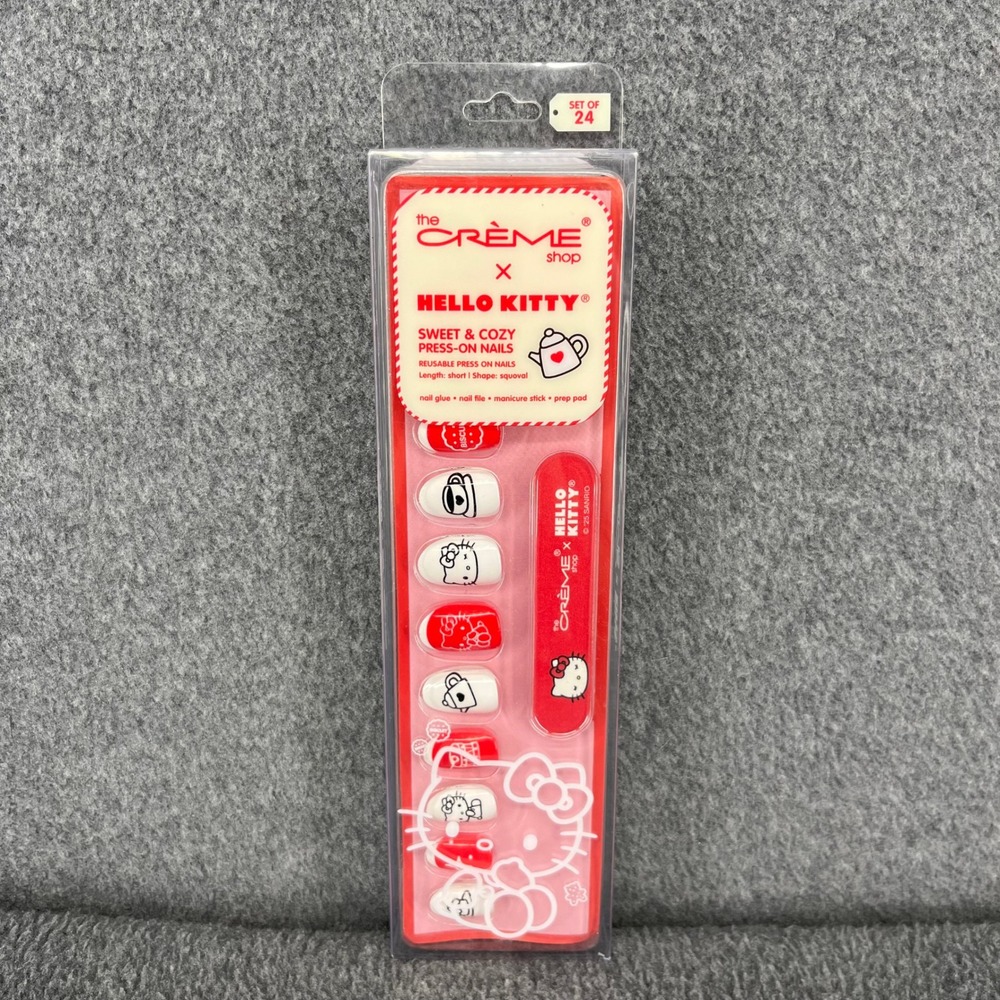 The Crème Shop Hello Kitty Press-On Nails Womens OS Red White Sweet Cozy 24ct